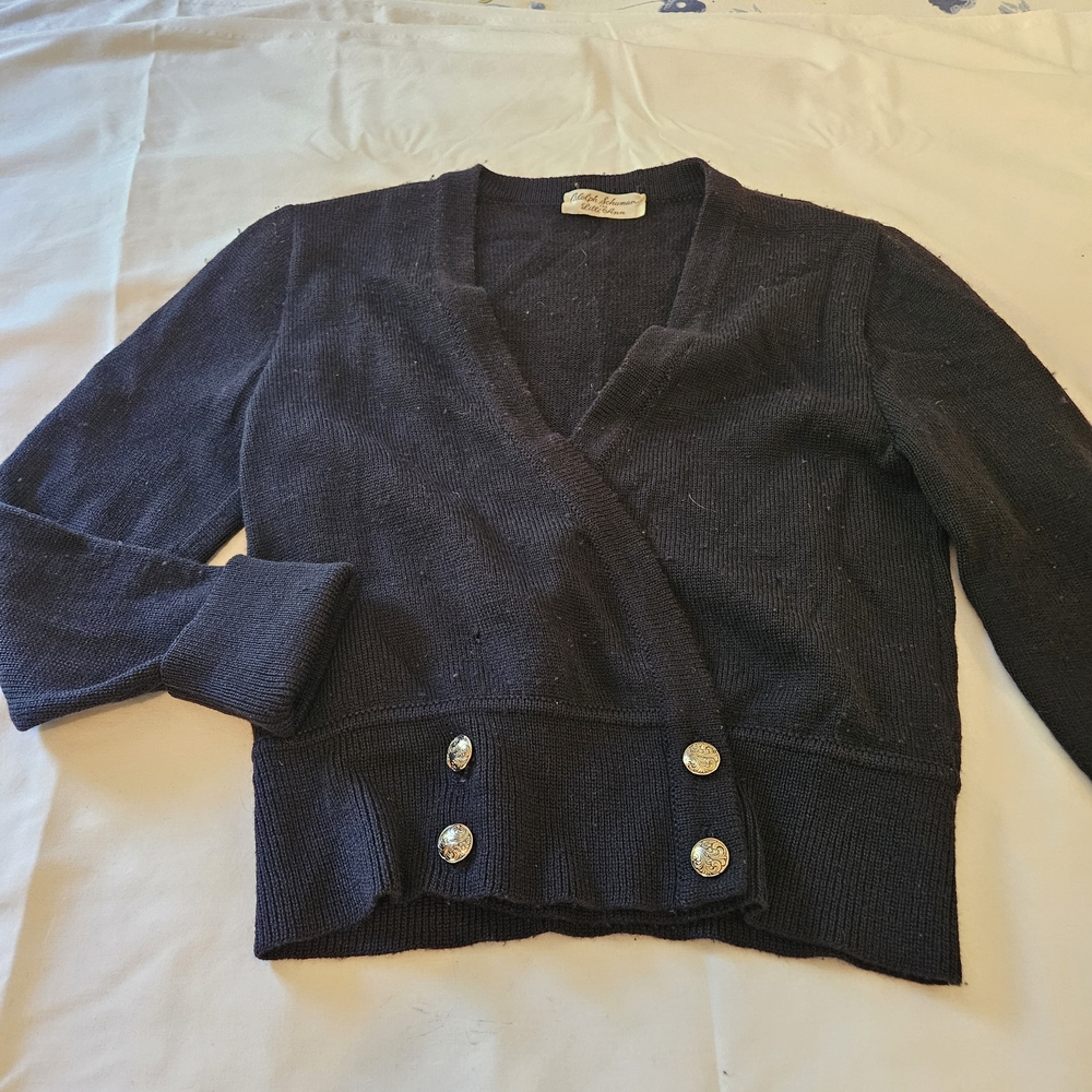 Vintage Lilli Ann 100% Wool Wrap Cardigan - Adolph Schuman -Navy Blue w/ buttons